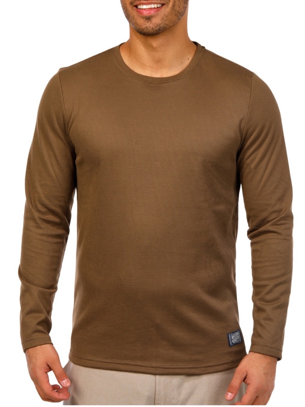 Lucky Brand M Chocolate Chip Brown Long Sleeve Waffle Knit Crew Thermal Top